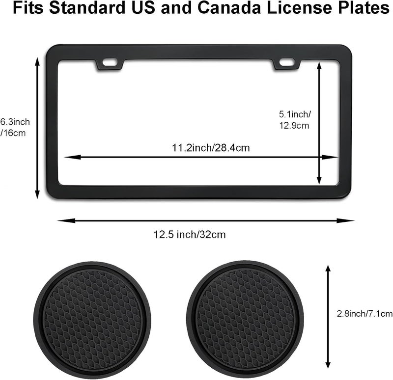ZukMi 2 Pack License Plate Frame for Car Matte Metal Aluminum Rust-Proof License Plate Holder Cover Gloss Black Front Rear Number Tag Frame for Men Women Universal Fit (Black) - Image 2